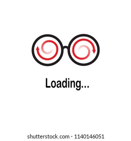 loading icon, picture of eye glasses with the red spiral cursors on it. ( vector )