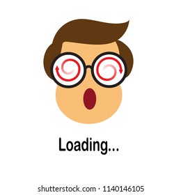 loading icon, picture of man face wearing eye glasses with the picture of a spiral cursor on it. ( vector )