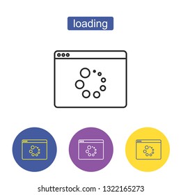 Loading icon. Refresh icon. Browser window with restart sign. Computer network line style pictogram isolated on white. Symbol, logo vector illustration. Editable stroke.