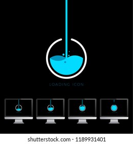 Loading icon. Round download icon filled with liquid. Degrees of loading. The location of the icon on the screen of monitor.