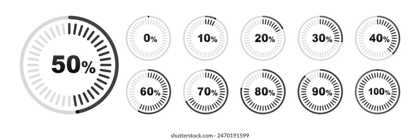 Loading icon set. Set loading bar progress icons isolated on transparent background. Download progress icons