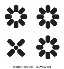 Conjunto de iconos de carga Silueta negra Símbolos geométricos Abstractas Arte gráfico aislado sobre fondo blanco