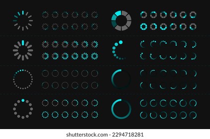 Loading icon set. Buffer loader or preloader. Download or Upload. Collection of simple web load progress signs. Vector illustration