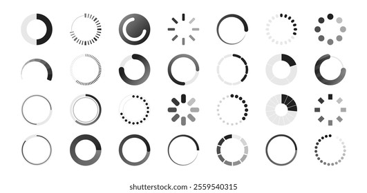 Loading icon set. Buffer loader or preloader. Set of loading icon in a row, isolated on transparent background