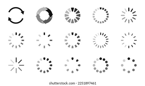 Loading icon set. Circle loader. Load icon. Progress bar. Download, uploading status icons. Vector