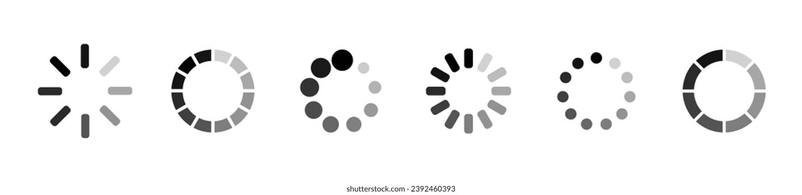 Symbolsatz wird geladen. Sammlung von Kreiselladern. Sammlung von Symbolen der Ladeleiste. Vektorgrafik