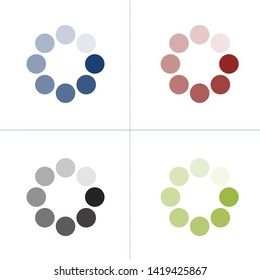 Loading icon set in different colors. Buffer loader or preloader. Donload or Upload. Collection of simple web download. Vector illustration