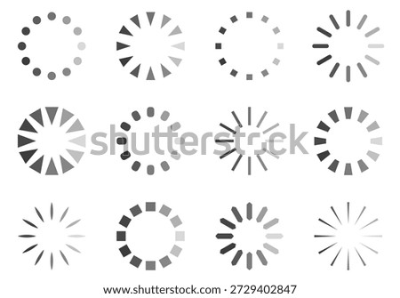 Loading icon set. Download sign set. Load icons set. Load system. Data load. Loading bar. Froze computer.  Set of vector loaded icons. Download progress. Donload or Upload