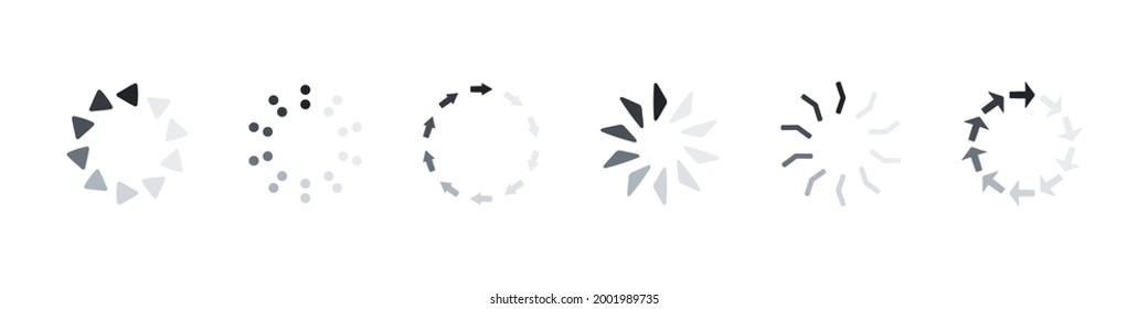 Cargando conjunto de iconos. Descargar o subir. Botón de círculo de iconos del cargador. Ilustración del vector