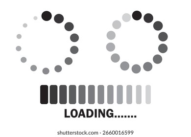 Loading icon set isolated on white background. Download icon vector. Circle loading bar symbol. Waiting symbol data load concept. Vector illustration.