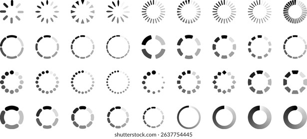 Loading icon set. Load bar buffering loader download upload for website or application.