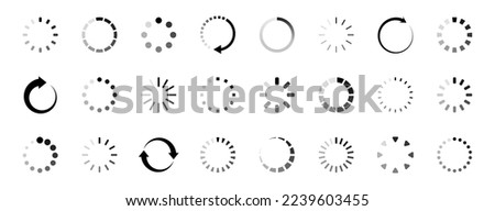 Loading icon set. Load circle icons. Download indicator sign. Progress loading bar. Upload symbol. Loader icon. Vector illustration.