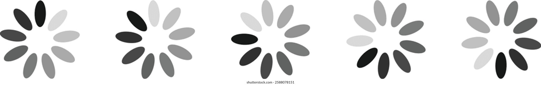 Loading icon set. Load circular icons. Buffer loader or preloader isolated on transparent background. Download or upload progress related icons. Collection of simple web download. Vector illustration.