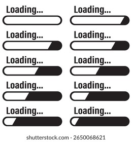 Loading icon set. Load sign on white background. Download, Upload. Vector.