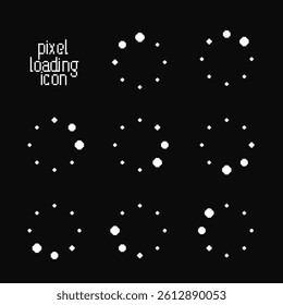 Loading icon set in pixel style. Vector collection of load progress round bars.