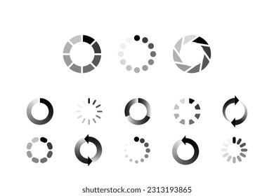 Loading icon set. Progress bar for upload download round process. Circle loading, waiting symbol vector illustration. Vector donload or upload status icon