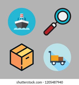 loading icon set. vector set about loupe, ship, transportation and warehouse icons set.