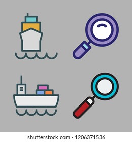 loading icon set. vector set about cargo ship, loupe and ship icons set.