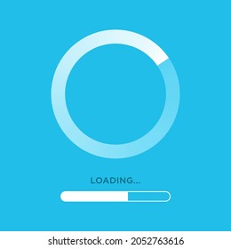 Loading icon vector circle button on blue background. Load sign symbol progress bar for upload download round process.