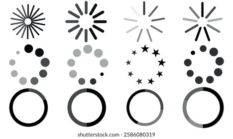 Loading icon vector. Download, upload, progress and speed buffer circle sign. Loading status bar vector illustration.