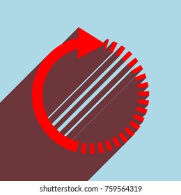 Loading icon. Vector. Red flat icon with infinte wine shadow to left down corner at sky background.