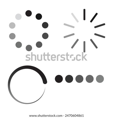 Loading icon vector set. Set of round loading icons, search vector illustration. Progress load icons design.