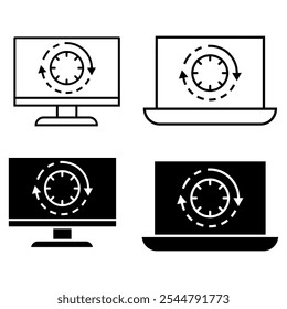 Carregando conjunto de vetores de ícone. Atualizar coleção de sinais de ilustração do sistema. Conceito de símbolo ou logotipo de progresso do aplicativo de atualização.