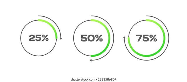 Loading icons. Flat, loading at 25%, 50%, 75% icons. Vector icons