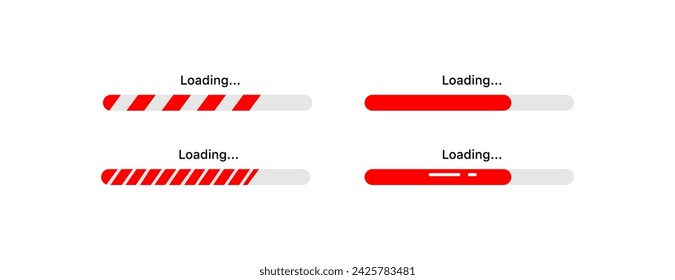 Loading icons. Flat, red, different loading line styles. Vector icons