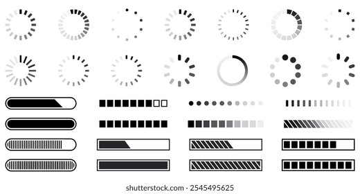 Loading icons progress bar Buffer loader or preloader loading bar signs download upload progress sign symbol buttons