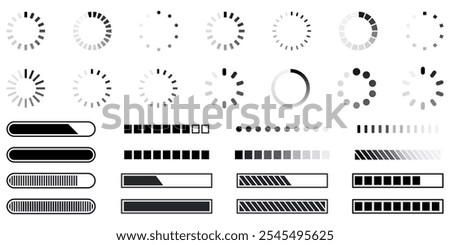 Loading icons progress bar Buffer loader or preloader loading bar signs download upload progress sign symbol buttons