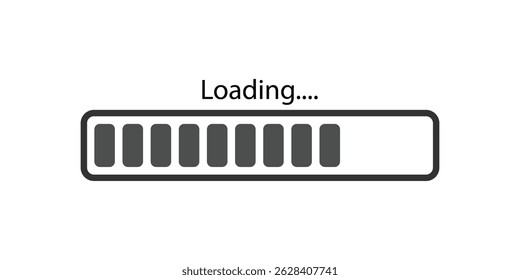 Loading Icons and Progress Bar Horizontal Load Indicators Vector. Load bar, buffer loader, download or upload bar icons. Horizontal Load Indicators. Loading status icon.