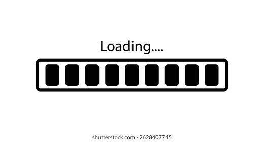 Loading Icons and Progress Bar Horizontal Load Indicators Vector. Load bar, buffer loader, download or upload bar icons. Horizontal Load Indicators. Loading status icon.