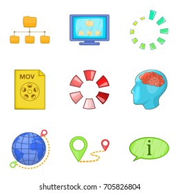 Loading icons set. Cartoon set of 9 loading vector icons for web isolated on white background