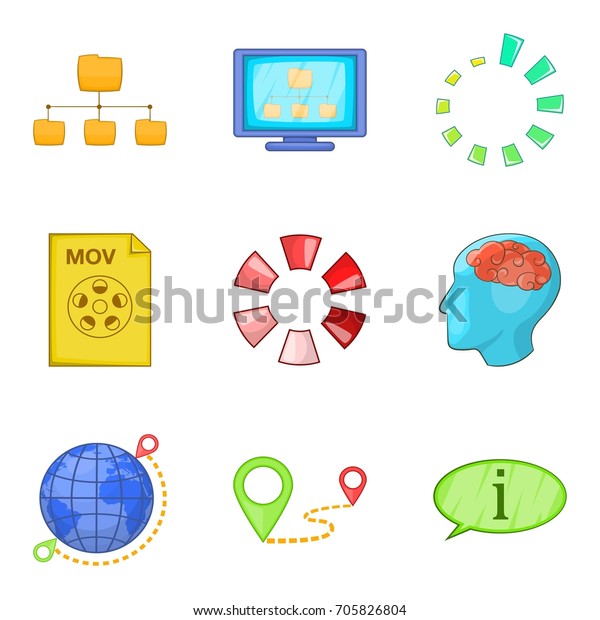Loading icons set. Cartoon set of 9\
loading vector icons for web isolated on white\
background