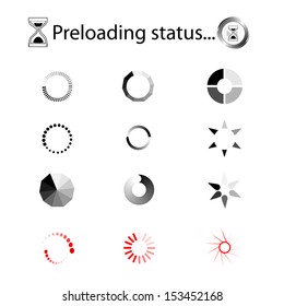 Loading icons set. Loading, Charging, Buffering. 