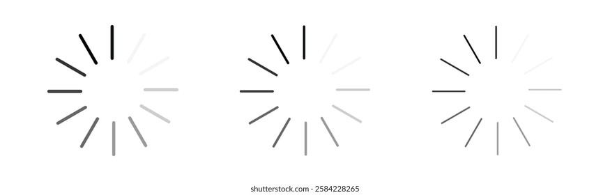 Loading icons set. Liner outlined and flat black color