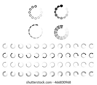 Loading icons set. Transparent buffering icon. Loading indicators. Usable for sites and internet application. Vector illustration.