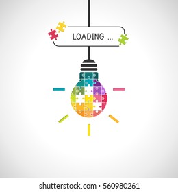 Loading idea concept with light bulb made of colorful puzzle pieces