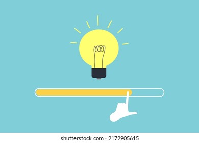 Loading idea, hand move progress bar with icon lightbulb
