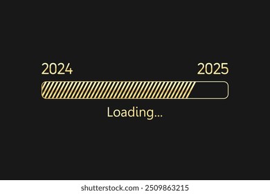Loading indicator 2024 to 2025, gold vector design on black background.