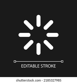 Loading indicator pixel perfect white linear ui icon for dark theme. Progress spinner. Waiting. Vector line pictogram. Isolated user interface symbol for night mode. Editable stroke. Arial font used