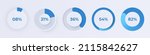 Loading indicator. Progress bar. Percentage meter. UI, User interface. Loading symbol. Download process. Circle icons set. Minimalistic 3d template. Realistic modern design. Vector illustration.