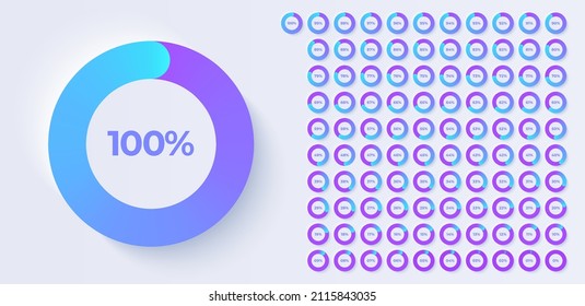 Loading indicator. Progress bar. Percentage meter. UI, User interface. Loading symbol. Download process. Circle icons set. Minimalistic 3d template. Realistic modern design. Vector illustration.