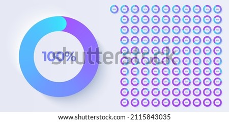 Loading indicator. Progress bar. Percentage meter. UI, User interface. Loading symbol. Download process. Circle icons set. Minimalistic 3d template. Realistic modern design. Vector illustration.