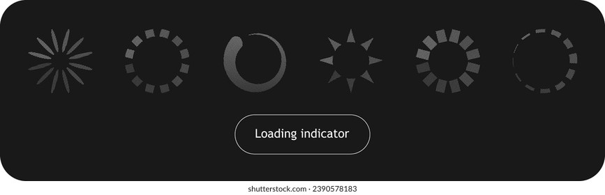 Loading indicators set. Download progress round design elements collection. Download sign set. Load icons set. Load system. Data load. Loading bar. Froze computer