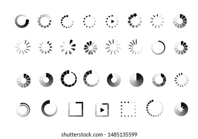 Loading indicators vector illustrations set. Download progress round design elements collection. Isolated flat vector illustration on white background.