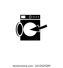 Loading Laundry Washing Machine, Laundromat Solid Flat Vector Icon Isolated on White Background.