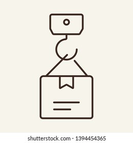 Loading line icon. Box, parcel, crane, hook, loader. Delivery concept. Vector illustration can be used for topics like logistics, shipping, transportation