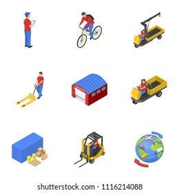 Loading mail icons set. Isometric set of 9 loading mail vector icons for web isolated on white background